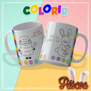 Colorir Páscoa 2025 – Artes para Canecas