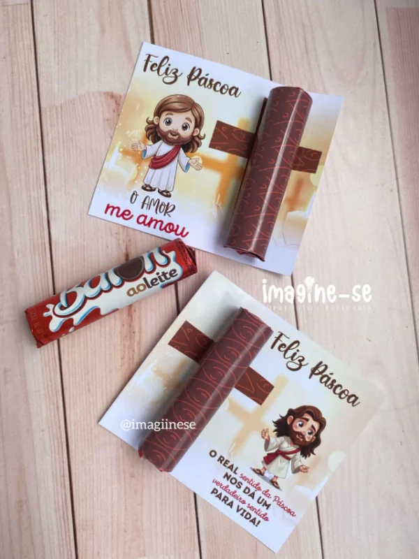 Cartão + adesivo para baton de chocolate Cruz Páscoa