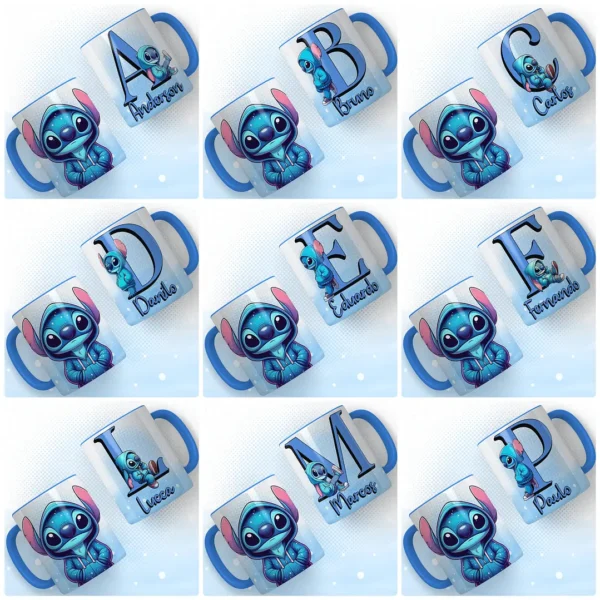 Artes para Caneca Alfabeto Stitch Rosa e Azul - Imagem 2