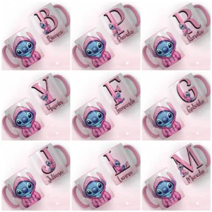 Artes para Caneca Alfabeto Stitch Rosa e Azul