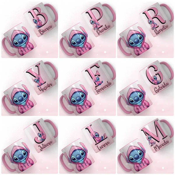 Artes para Caneca Alfabeto Stitch Rosa e Azul