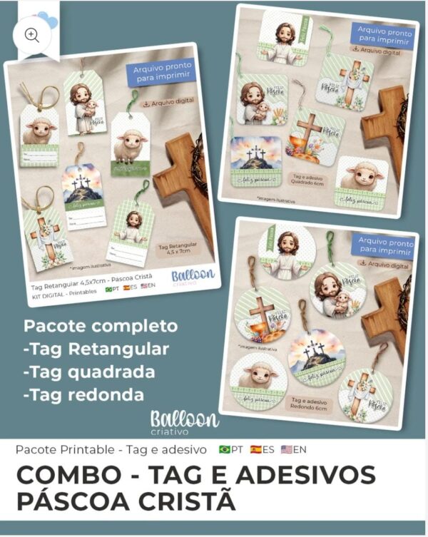COMBO Tag e Adesivo – Páscoa Cristã