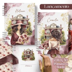 Kit 16 Capas e Miolos Pautado Coleção Primavera Bordô