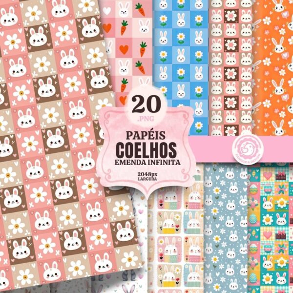 20 Papéis digitais de Coelhinhos