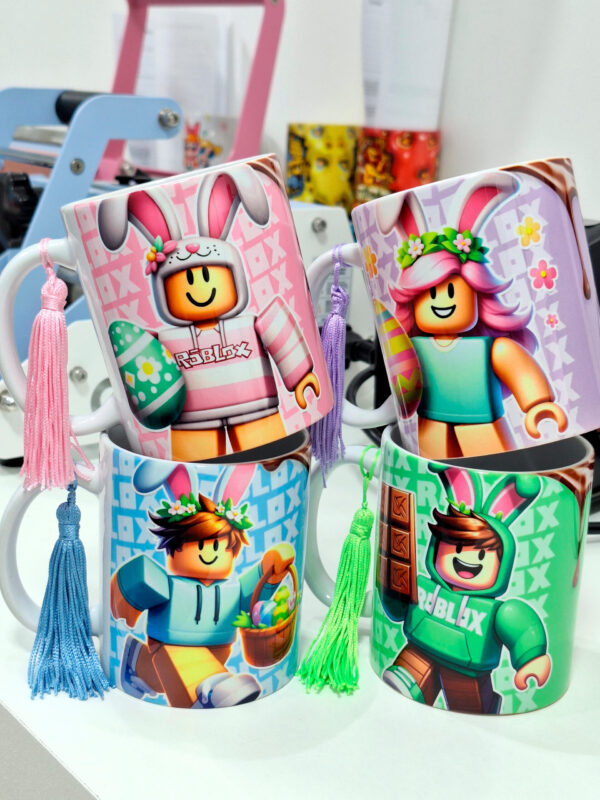 12 artes para caneca - Páscoa Roblox: Aventuras de Chocolate