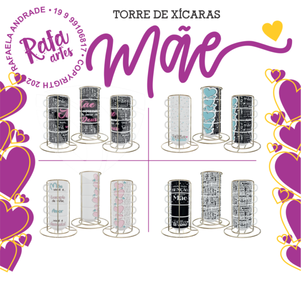 Combo artes torre de xícaras dia das mães
