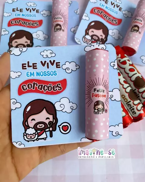 Cartão para baton de chocolate Páscoa – Ele vive