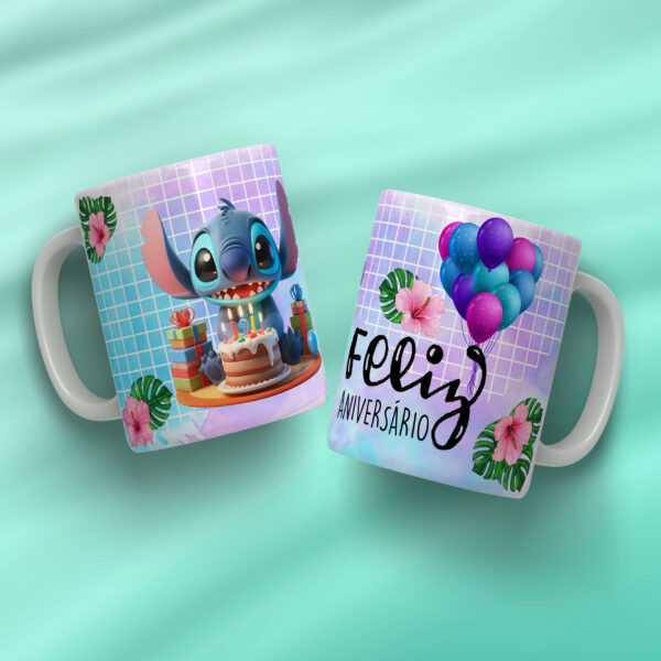 COMBO artes Canecas Feliz Aniversário STITCH
