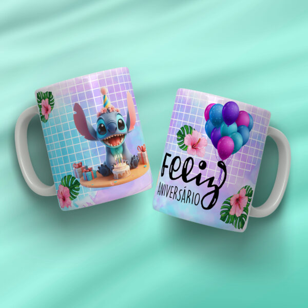 COMBO artes Canecas Feliz Aniversário STITCH - Imagem 4