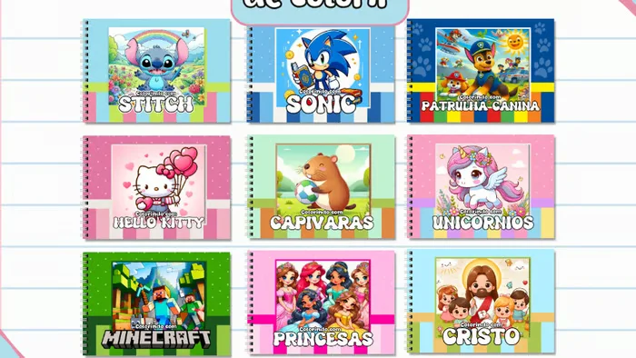 Kit Livros de Colorir – 12 Temas