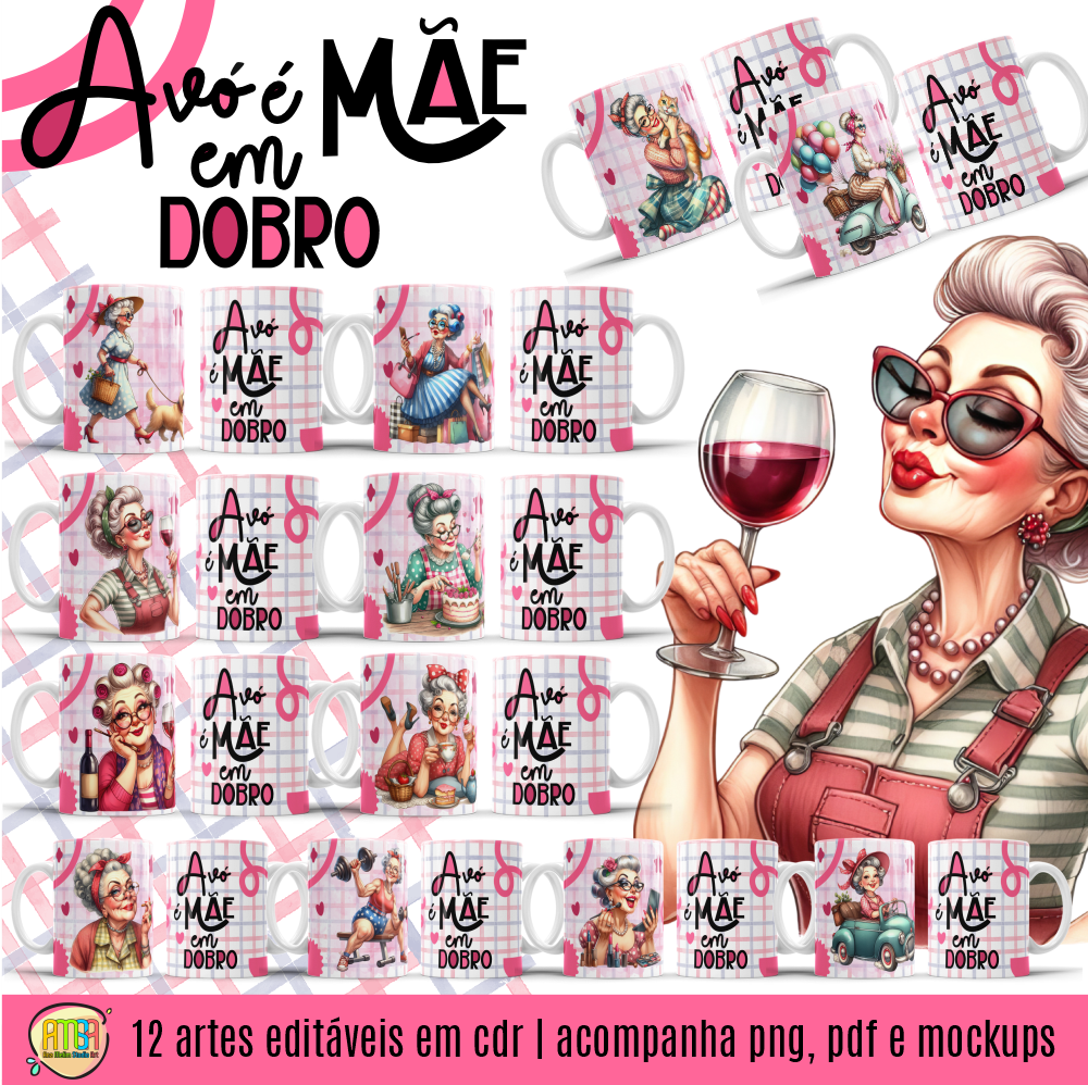 ESTAMPAS AVÓ É MÃE EM DOBRO CANECAS