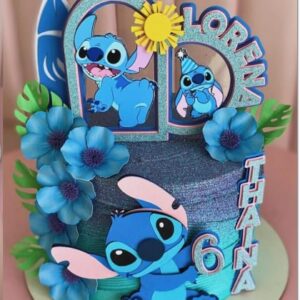 Stitch Portal Flores Azul – Topo de Bolo