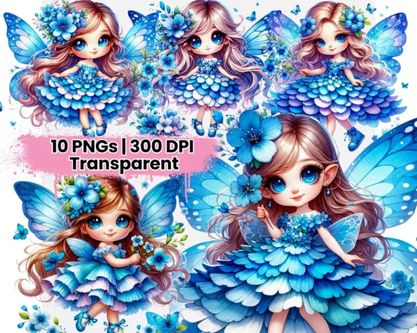 Fadas da Primavera Flores Azuis – Kit Digital