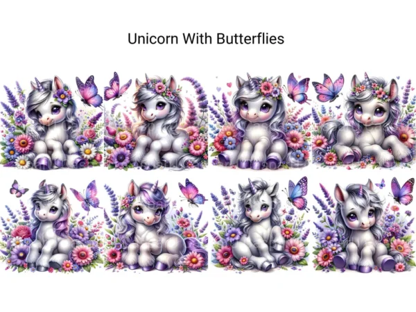 Unicórnio com Borboletas – Kit Digital
