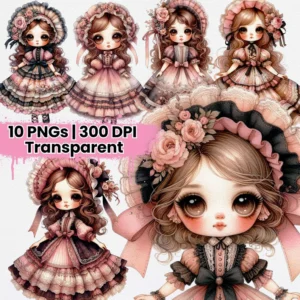 Boneca Vintage Rosa e Preta – Kit Digital