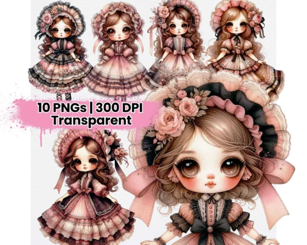Boneca Vintage Rosa e Preta – Kit Digital