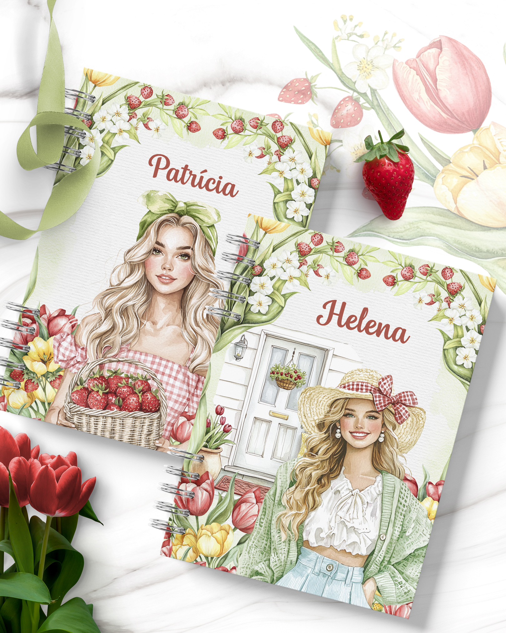 Kit 11 Capas e Miolo Pautado Flores e Morangos (Bicho Papel)