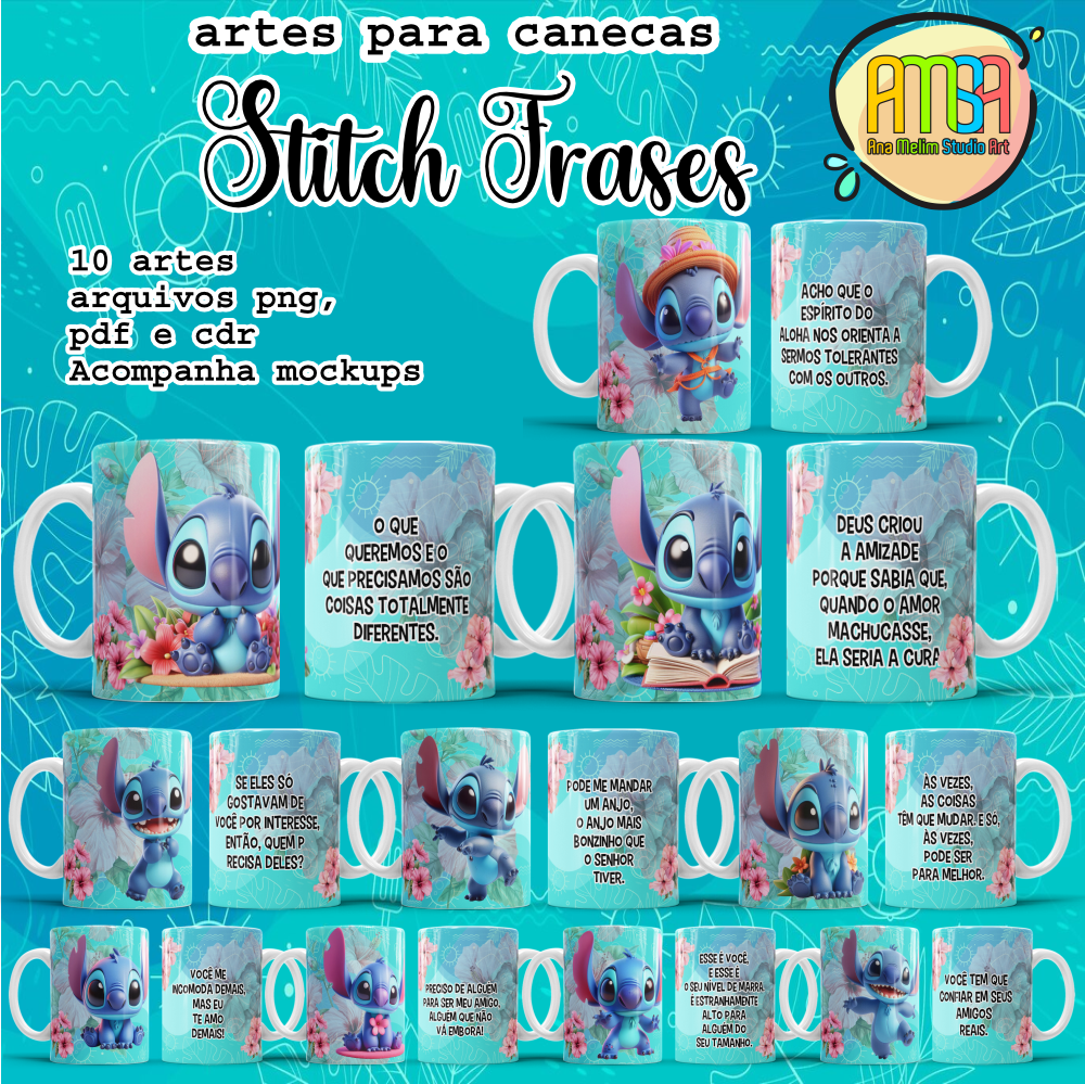 Stitch Frases – Estampas para Canecas