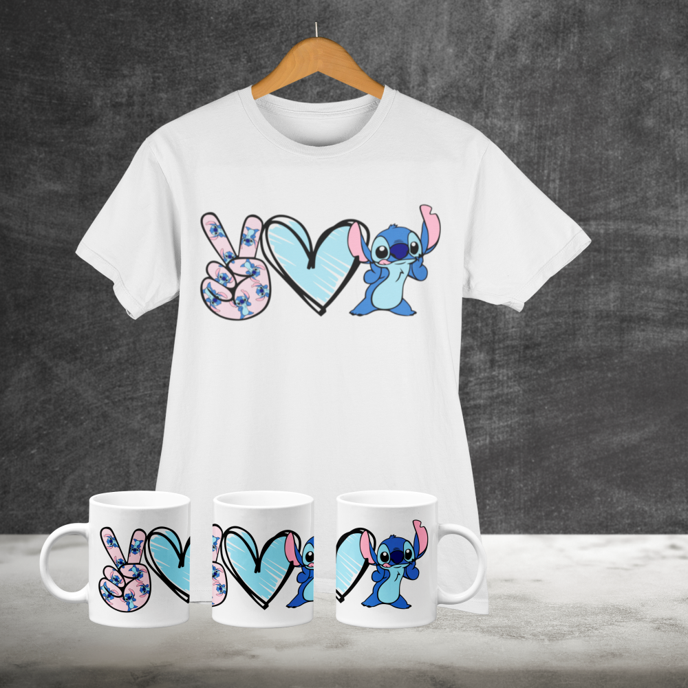 Stitch Amor e Paz – Arte Avulsa Caneca + Camisa