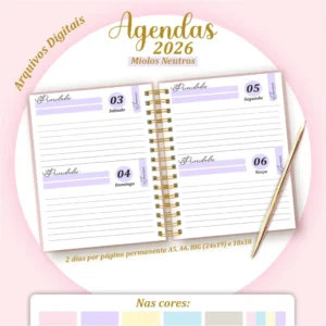 Agendas 2026 Permamentes – Pack Miolos Neutros (Pamella Vieira)