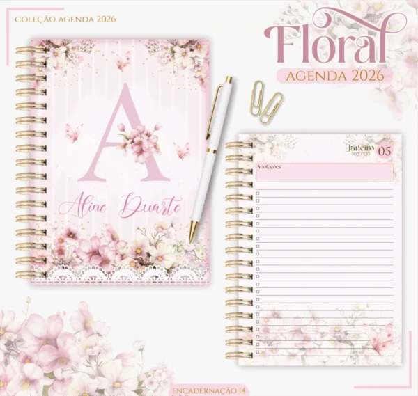 Kit Agendas 2026 – Floral Rosa (Lina)