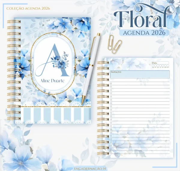 Kit Agendas 2026 – Floral Azul (Lina) - Imagem 3