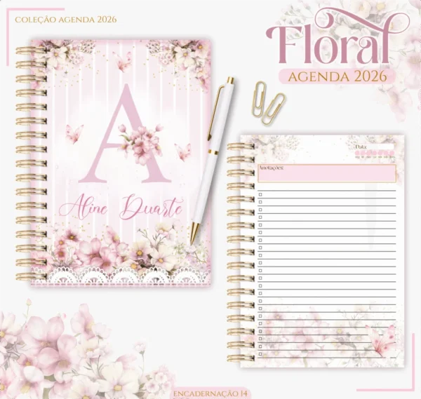 Kit Agendas 2026 – Floral Rosa (Lina) - Imagem 3