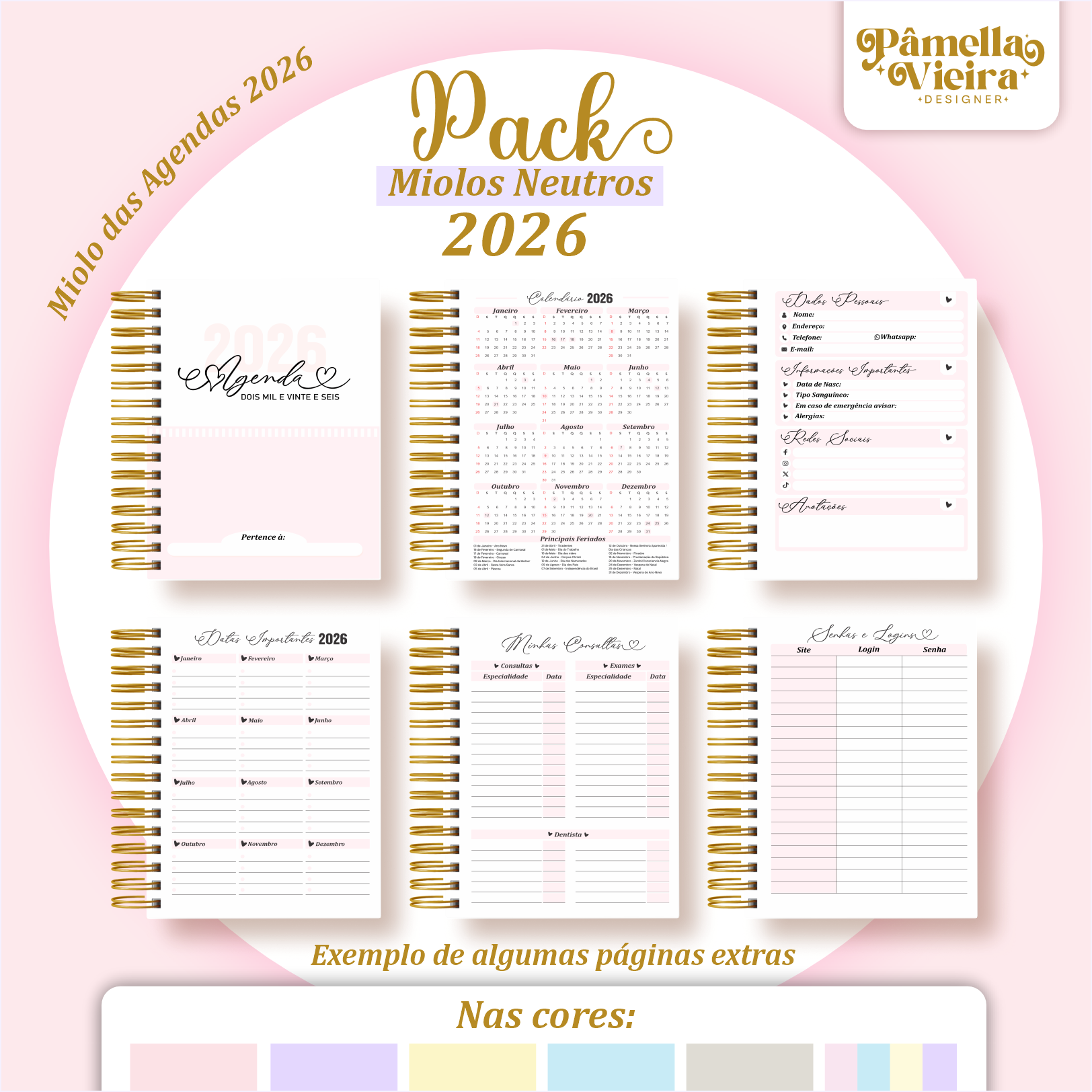 Agendas 2026 – extra A5 Pack Miolos Neutros (Pamella Vieira) - Imagem 5