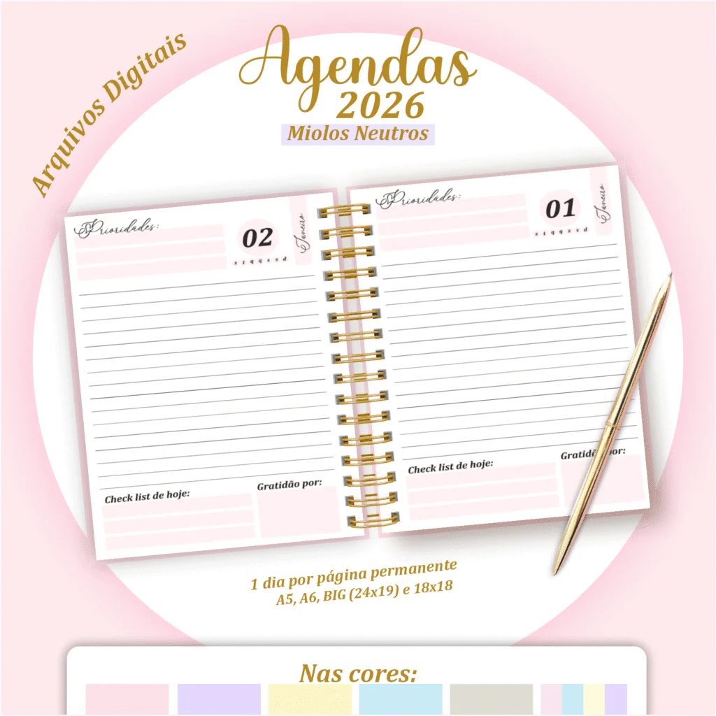 Agendas 2026 – Pack Miolos Neutros (Pamella Vieira) - Imagem 5