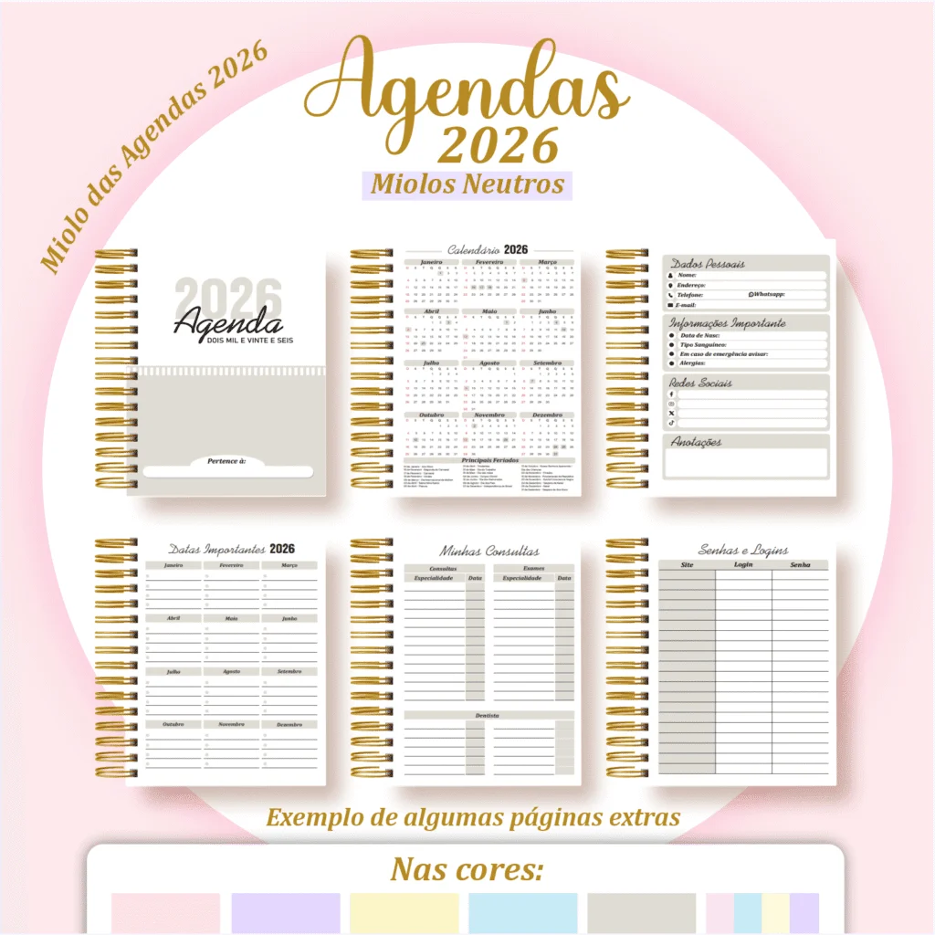 Agendas 2026 – Pack Miolos Neutros (Pamella Vieira) - Imagem 9