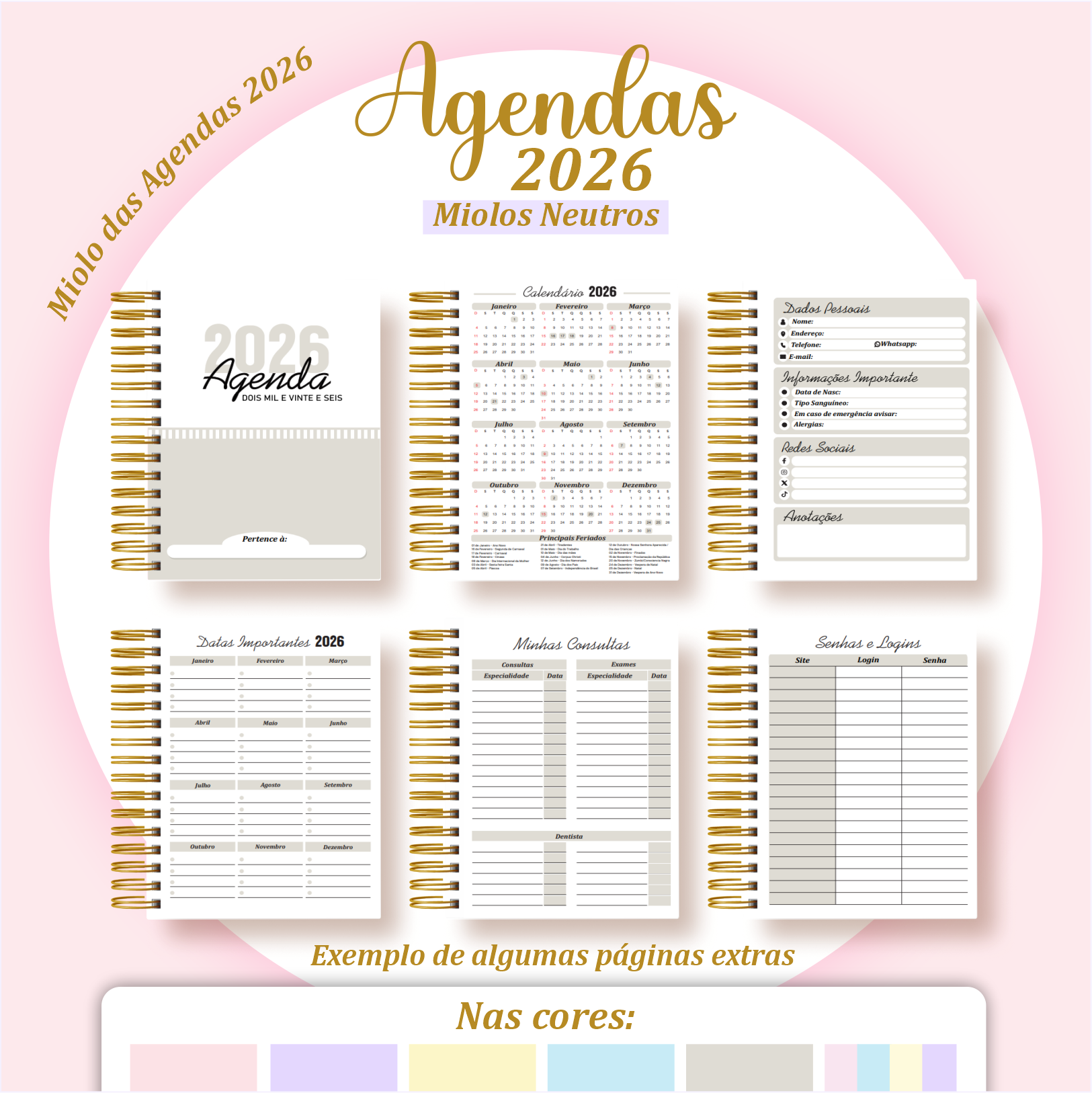 Agendas 2026 – extra A5 Pack Miolos Neutros (Pamella Vieira) - Imagem 4