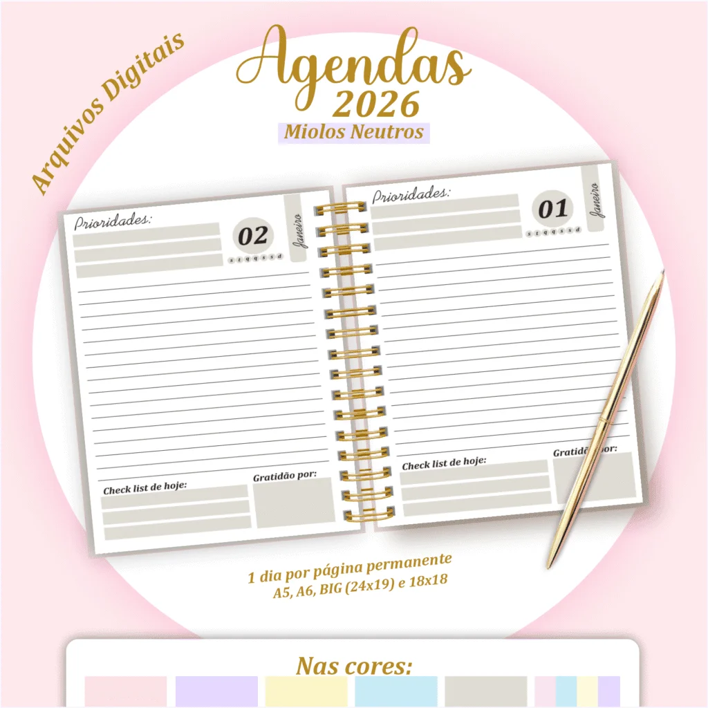 Agendas 2026 – Pack Miolos Neutros (Pamella Vieira) - Imagem 4