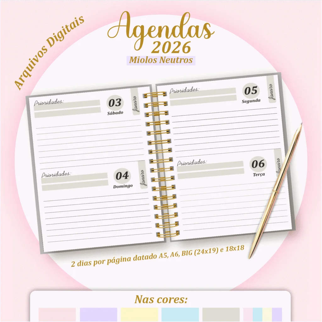 Agendas 2026 – Pack Miolos Neutros (Pamella Vieira) - Imagem 2