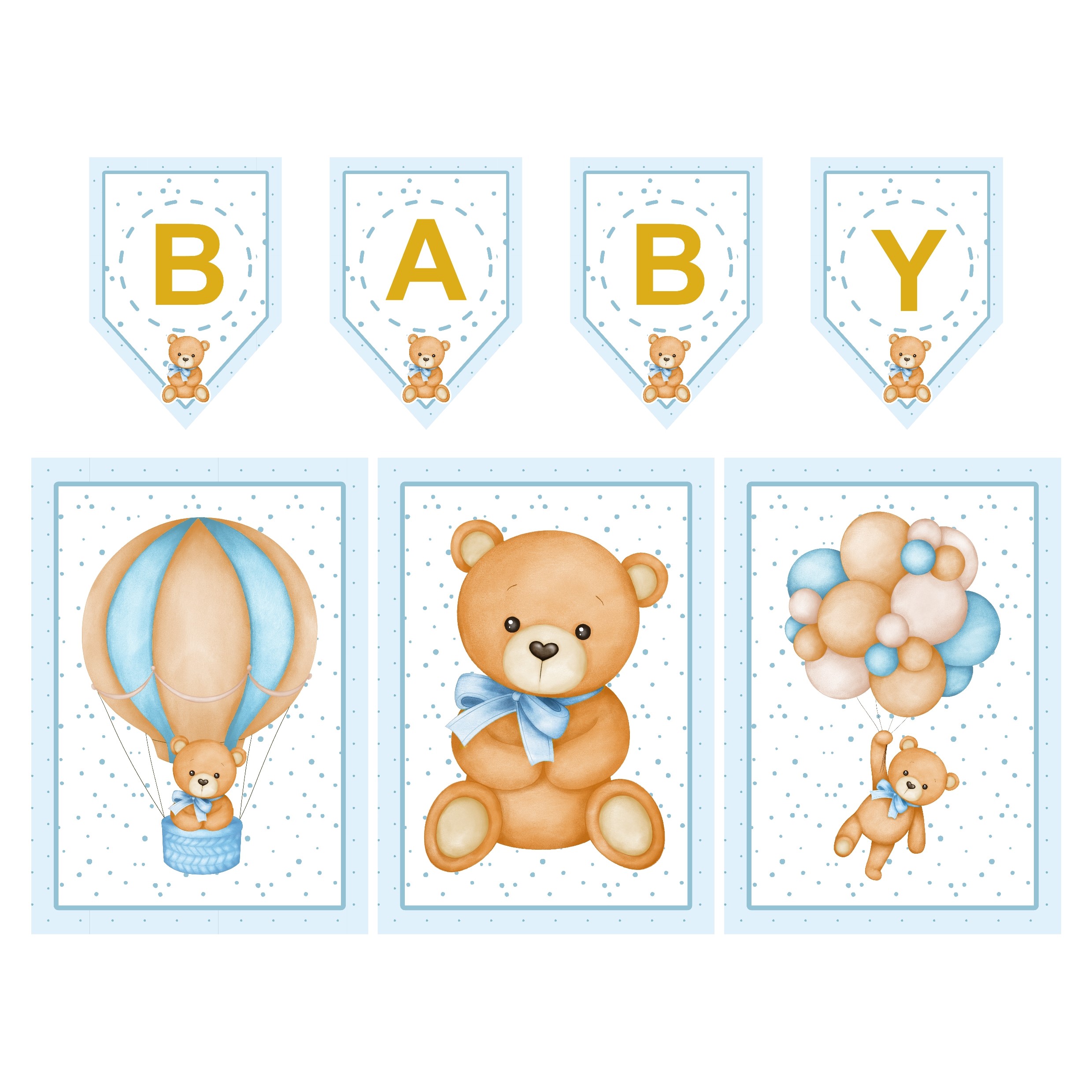 Chá de Bebê Ursinho Azul – Kit Bandeirola + Banners