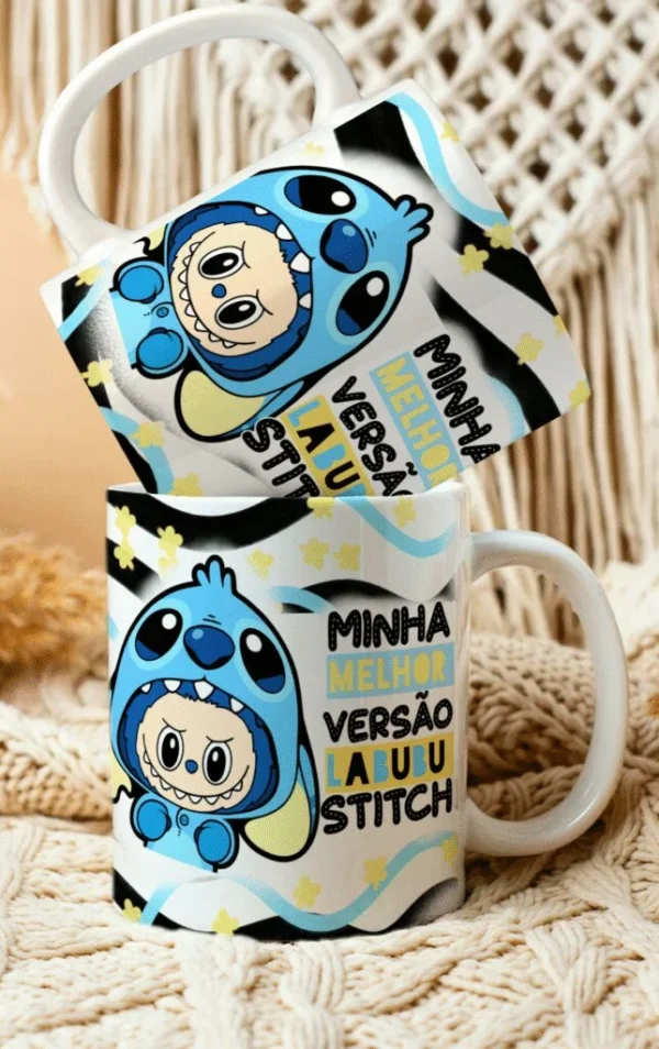 Labubu versão Stitch e Angel – Arte Avulsa Caneca