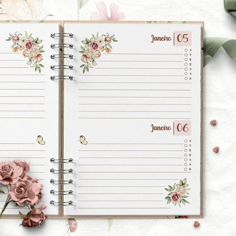 COMBO 6 Agendas 2026 e Permanente COM e SEM HORÁRIOS Floral Romântico (Bicho Papel) - Imagem 6