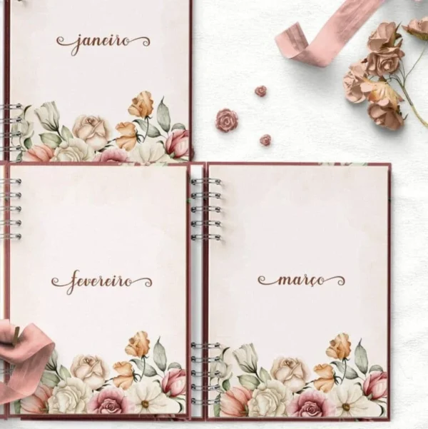 COMBO 6 Agendas 2026 e Permanente COM e SEM HORÁRIOS Floral Romântico (Bicho Papel) - Imagem 11