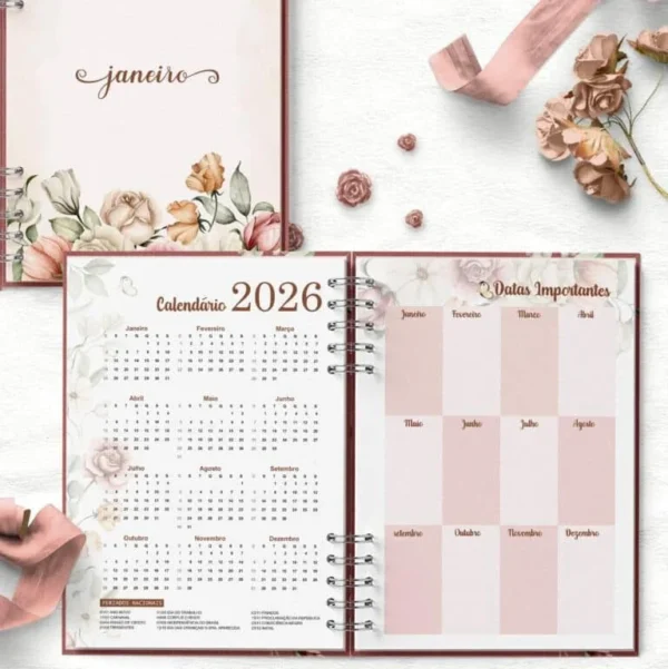 COMBO 6 Agendas 2026 e Permanente COM e SEM HORÁRIOS Floral Romântico (Bicho Papel) - Imagem 12