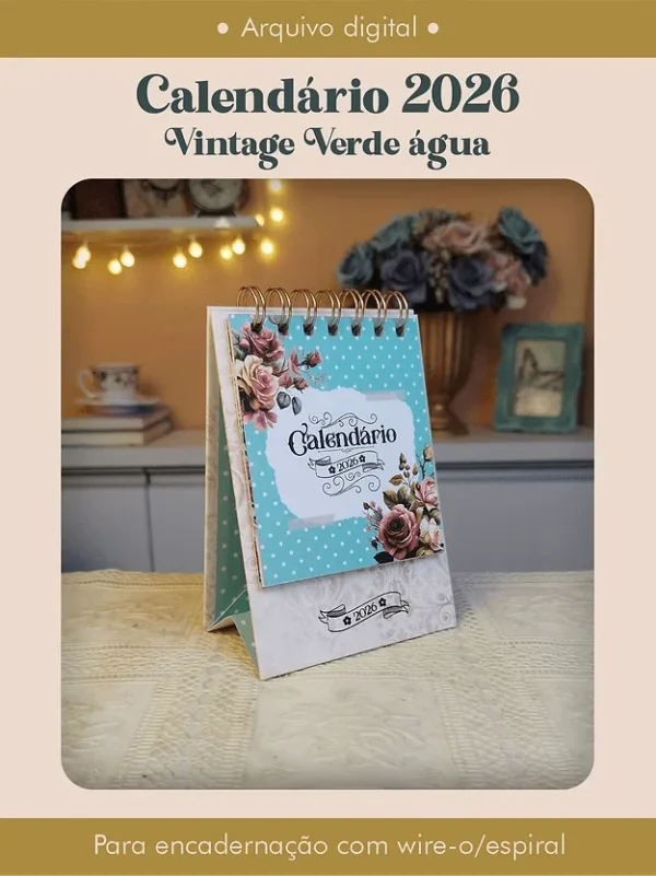 Calendário 2026 Vintage Verde água