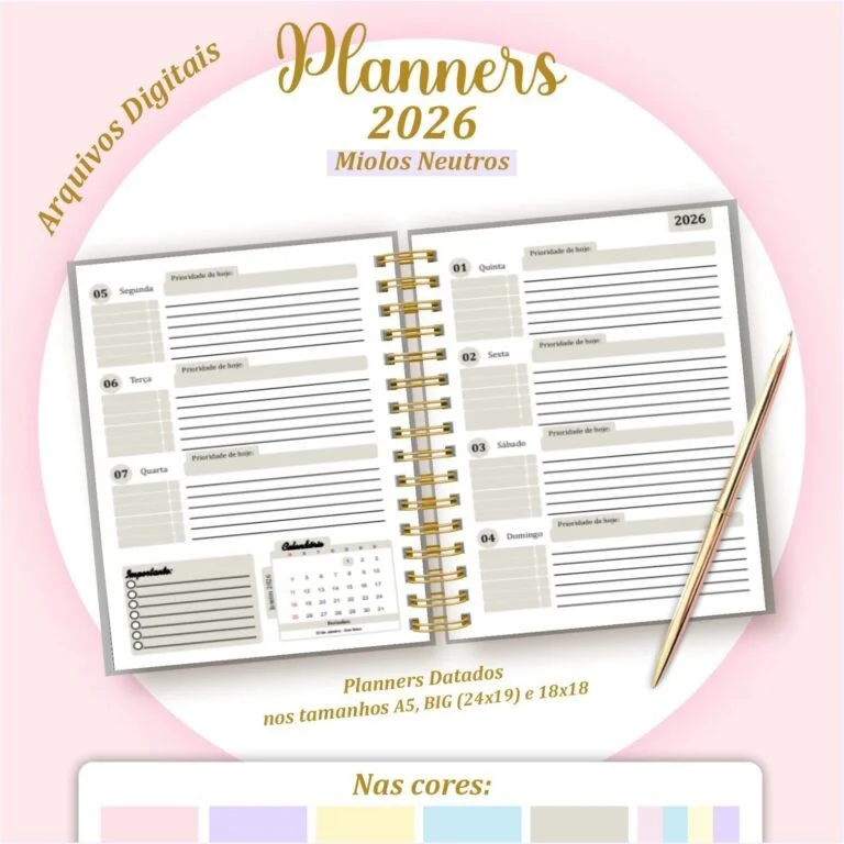 Agendas 2026 – Pack Miolos Neutros (Pamella Vieira) - Imagem 7