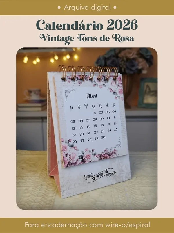 Calendário 2026 Vintage Tons de Rosa - Imagem 3