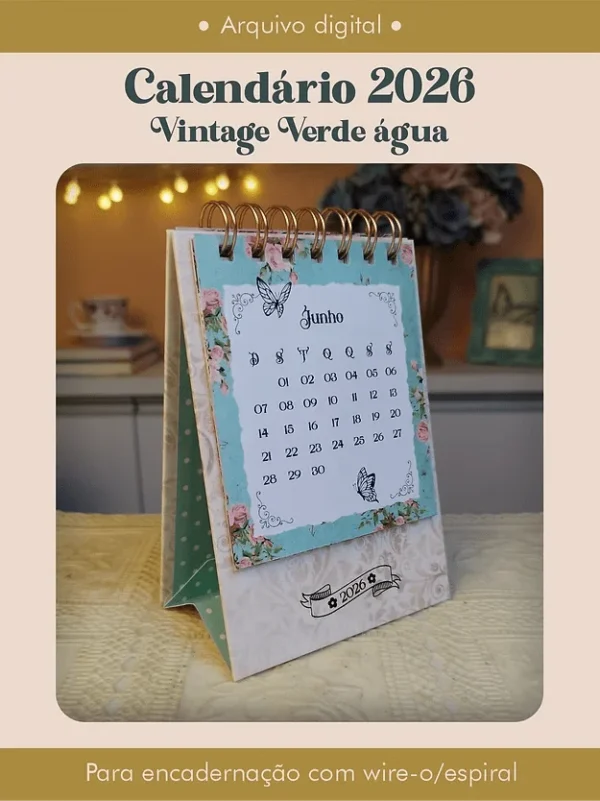 Calendário 2026 Vintage Verde água - Imagem 3