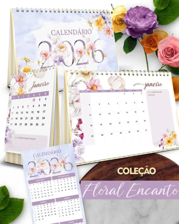 Kit Calendários de Mesa 2026 A5 A6 e Calendário Marca Página Coleção Encanto (Bicho Papel)
