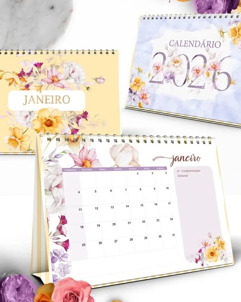 Kit Calendários de Mesa 2026 A5 A6 e Calendário Marca Página Coleção Encanto (Bicho Papel) - Imagem 3