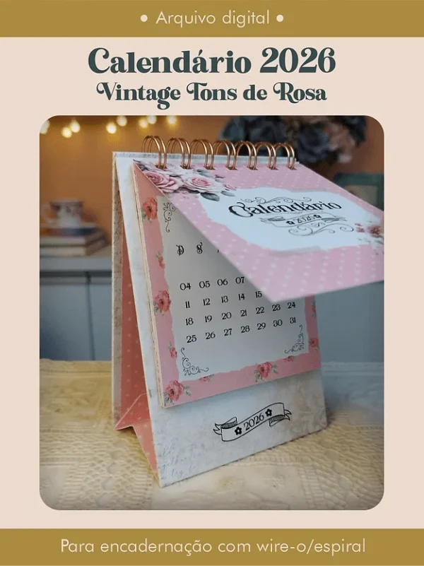 Calendário 2026 Vintage Tons de Rosa - Imagem 2