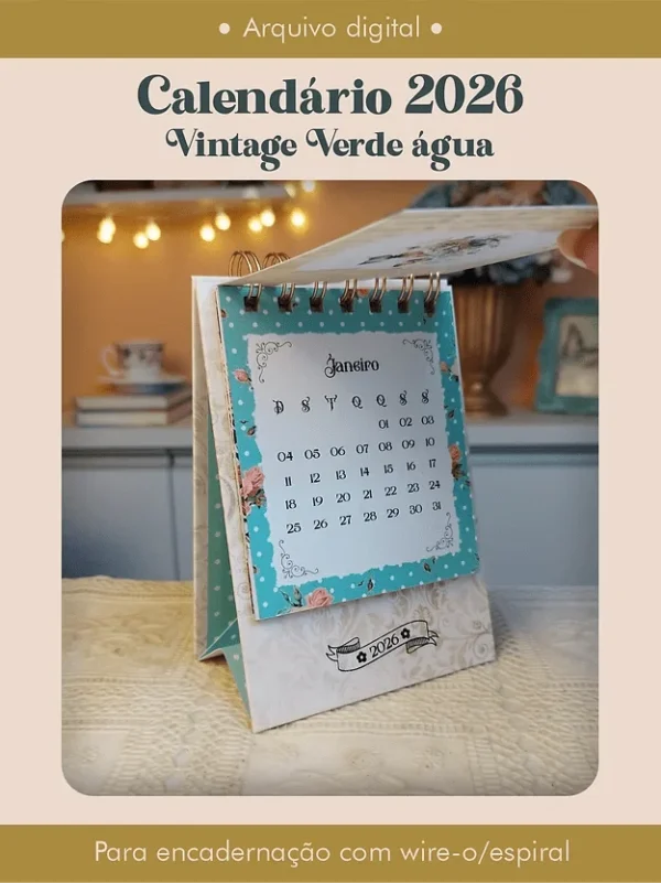 Calendário 2026 Vintage Verde água - Imagem 2