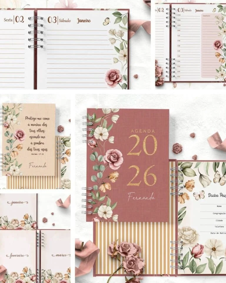 COMBO 6 Agendas 2026 e Permanente COM e SEM HORÁRIOS Floral Romântico (Bicho Papel) - Imagem 7