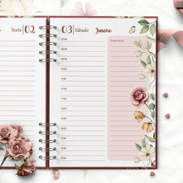 COMBO 6 Agendas 2026 e Permanente COM e SEM HORÁRIOS Floral Romântico (Bicho Papel) - Imagem 3