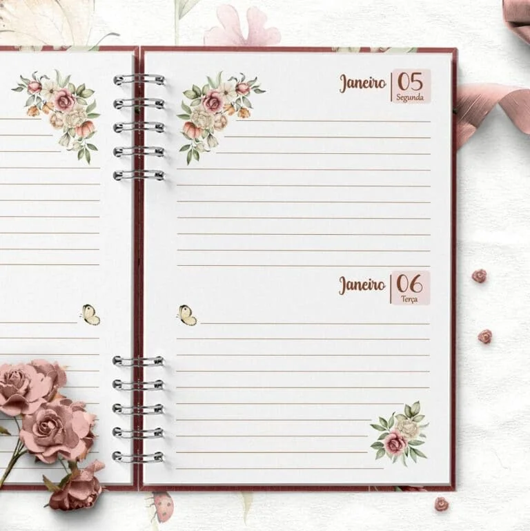COMBO 6 Agendas 2026 e Permanente COM e SEM HORÁRIOS Floral Romântico (Bicho Papel) - Imagem 4