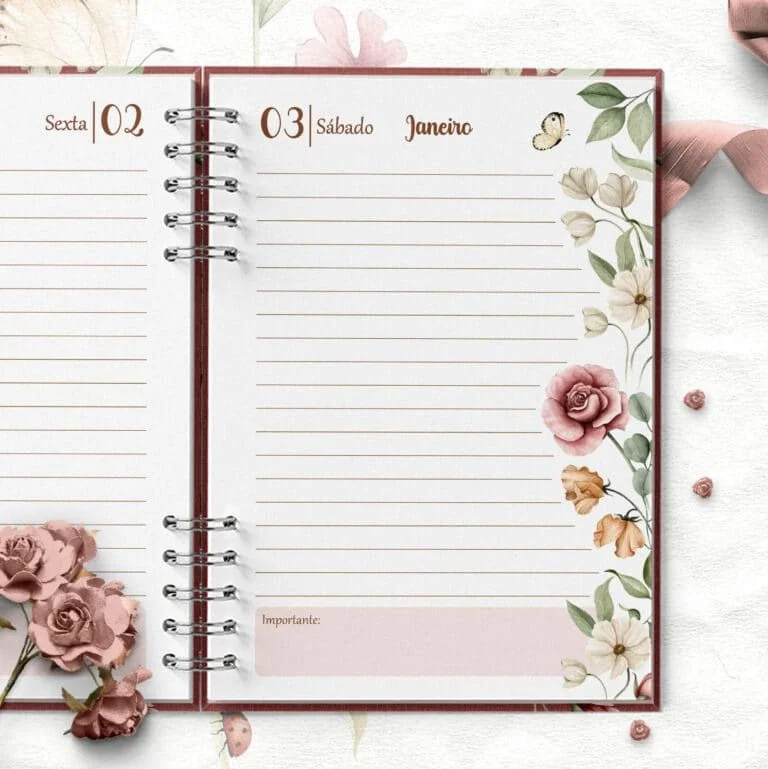 COMBO 6 Agendas 2026 e Permanente COM e SEM HORÁRIOS Floral Romântico (Bicho Papel) - Imagem 5